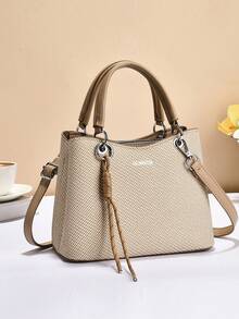 Geantă de mână minimalistă cu dungi, geantă tote la modă cu capacitate mare, geantă de umăr, geantă crossbody, pentru călătorii, cumpărături, geantă de mână elegantă nouă pentru femei cu pandantiv, geantă de umăr/crossbody de lux versatilă, casual, de mare capacitate