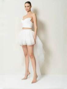 1pc Women's Asymmetric Hem Fishtail Skirt, Black/White/Red, Layered Tulle Skirt, Gothic Style, 4-Layer Tulle + 1 Lining, Plus Size Floor Length Skirt, Stage Performance Skirt Fall Clothes For Women