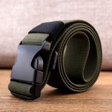 KUDYP Plus Size Thick & Long Casual Elastic Canvas Belt, Durable & Stretchy, Plastic Buckle, Suitable For Casual, Street, Spring/Summer/Autumn/Winter, Available In 3.0cm Narrow And 3.8cm Wide Versions, Unisex For Students, Military Training, Outdoor, Hiking