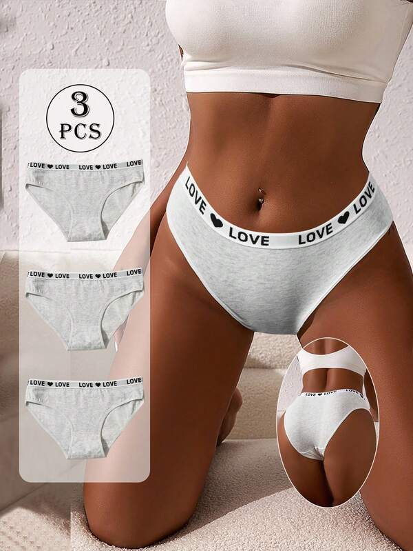3pcs Briefs Panties Knickers Women's High Elastic Panty Underwear LOVE Letter Belt Lingerie Low-Waist Comfortable Underpants Sports Underpants