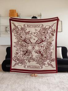 1 件仿羊绒勃艮第波西米亚花卉蝴蝶提花毛毯，温暖披肩，适合办公室沙发、床、户外野餐、宠物罩，日常使用的简单礼物