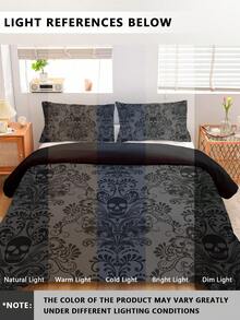 Juego de ropa de cama de 3 piezas con diseño de calavera, en estilo gótico barroco victoriano en negro y gris, 1 funda nórdica + 2 fundas de almohada, impresión de alta definición en tela de 100% poliéster, suave y cómodo, adecuado para dormitorio, dormitorio, camping, viaje - Multicolor - Ver 4