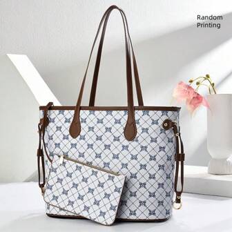 Women's Handbag Set With Fashionable Printed Clutch, Matching Small Bag, Classic Bucket Bag, Ideal Gift