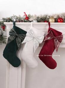 1 件圣诞袜，大号儿童蝴蝶结圣诞袜，红色、绿色、白色长袜适合家庭节日圣诞派对装饰，悬挂礼物圣诞树装饰，糖果装饰，返校/圣诞节必备物品，适合儿童的完美礼物