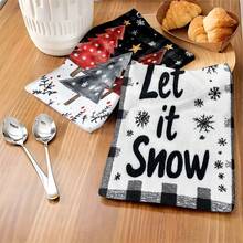 1 set/1 pièce/2 pièces Serviettes de cuisine et gants de vaisselle imprimés avec des arbres de Noël colorés, convenant à la décoration intérieure des restaurants, cuisines et salles de bains, à la décoration de fête, aux cadeaux de vacances et pouvant également être offerts en cadeaux de Noël