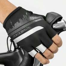 ROCKBROS A Pair Of Half-Finger Gloves Slip-Resistant And Durable Made From SBR Anti-Slip Soft Rubber Material Featuring High-Visibility Reflective Strips The Glove Design Features A Silhouette Of Shanghai City Touchscreen Compatible Unisex Design Essential For Cycling - Black - View 2