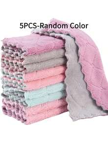 5pcs Random Color Super Absorbent Microfiber Kitchen Dish Cloth High-Efficiency Tableware Household Cleaning Towel,Kitchen,Bathroom,Home,Household Suppliers