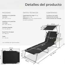 MIKOMIKA Tumbona de Playa Reclinables con Parasol Ajustable | Plegables y Portátiles | para Jardín, Terraza, Piscina o Camping | Aluminio Ligero y Tela Transpirable Resistente Exterior - SILLA-P90-NEGRO - Ver 3