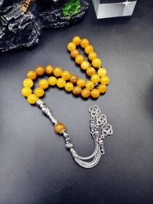 1 Set Of 33pcs 10mm Muslim Grey & White Beaded Bracelet (Prayer Beads), Black Gift Box Packaging, Middle Eastern Style, Customizable Religious Daily Prayer Bracelet, Suitable For Daily Prayer, Festival Gifts, Daily Wear, Self-Defense, Natural Black Zebra Stone Prayer Beads, Islamic Accessory, Muslim Prayer Beads - Grey - View 7