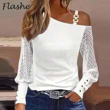 Herbst Sexy Bluse Damen Elegant Off-Shoulder Langarm Blusen für Frauen Mode Pullover Weiß - Rot - Übersicht 4