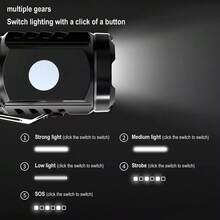 1pc Super Bright Rechargeable Mini Flashlight, Portable Long-Range Long-Battery Life Outdoor Flashlight - Black - View 2