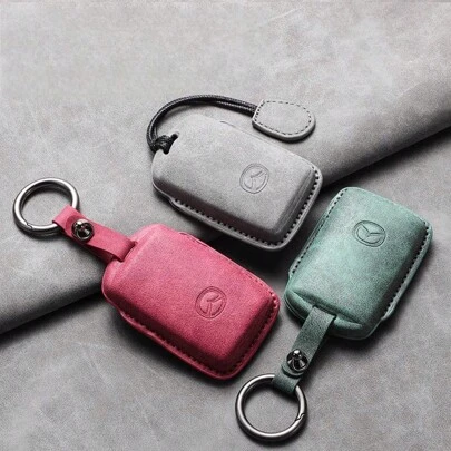 适用于CX5/CX4/6 Atenza/CX50的高品质PU皮革钥匙扣套，时尚奢华，带金属环，多种颜色可选（红、灰、绿） - 钥匙收纳器，防刮擦汽车钥匙链，易于安装