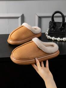 女士毛绒室内拖鞋，秋冬季，软底舒适 EVA 厚底轻便家居拖鞋，男女通用保暖鞋，适合室内外穿着