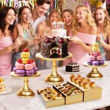 Gold Cake Stands Gold Cupcake Stand, 6Pcs Dessert Table Display Set,3 Round Cake Pedestal Stand With 3 Cupcake Risers Stands For Party, Wedding, Birthday, Baby Shower, Anniversary - 金色 - 查看 5