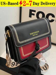 Fashionable Crossbody Bag For Women, Lightweight And Business Shoulder Bag, Casual Handbag, Contrasting Color, Small Square Bag, Wide Shoulder Strap, Perfect For Office, College, Work, Business, Commute, Outdoors, Travel, Outings - 彩色 - 查看 15
