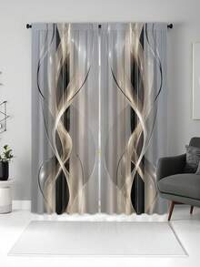 2pcs 2D Polyester Blackout Curtains, Filtering Sunlight, Machine Washable, Suitable For Bedroom, Living Room And Office, Home Decor - Multicolor - View 8