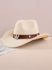 1pc Girls' Denim Felt Hat With Heart Pattern - Rhinestone Pearl Hatband - Cute Western Style, Suitable For Back To School, Music Festivals And Playdates - Heart - Rhinestone & Pearl Bands - View 14