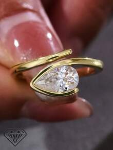 1pc Women's Quality Solitaire Ring, Minimalist Line Design Open Ring, 2.2g 925 Sterling Silver 1 Carat Pear Cut Moissanite, Classic & Fashionable Jewelry, Wedding Engagement Ring, Comes With Moissanite Certificate & Elegant Gift Box