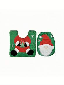 1pc New Christmas Faceless Old Man Toilet Cover For Home Christmas Toilet Cover Christmas Toilet Decoration, New Faceless Old Man Toilet Cover Set, Extends The Festive Atmosphere To Every Corner~ The Cute Faceless Old Man Design Has A Soothing Effect, With A Red Fur Hat Paired With White-Edged Fur. The And Endearing Image Instantly Makes The Toilet Cute. Toilet Seat Cover + Floor Mat Set Design.