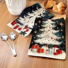 1 set/1 pieza/2 piezas Paños de cocina y paños de platos con estampado de árbol de Navidad, adecuados para decoración de interiores en restaurantes, cocinas y baños, decoración de fiestas, regalos navideños y también pueden ser entregados como regalos de Navidad