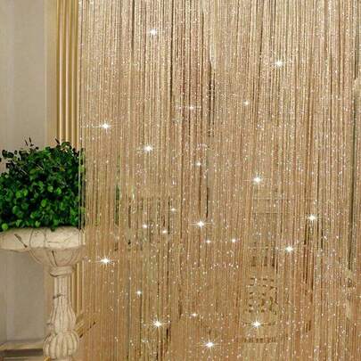 1pc 1*2m Luxurious Glittering Door Curtains - Sparkling Wedding Tassel Ceiling Hanging Decorations With Linear Partition Design - Elegant Wedding Backdrop, Soft Draping, Room And Home Decor, Easy Installation