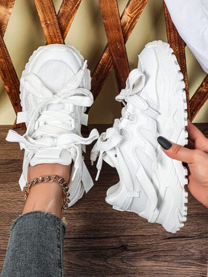 Soft, Breathable Comfortable Running Shoes, Versatile White Casual Walking Sneakers For Women, Suitable For Commuting, Fitness, Travel, Platform Wedge Style, Round Toe, Low-Top, Multi-Purpose, Holiday Gift, Women Sports Shoes