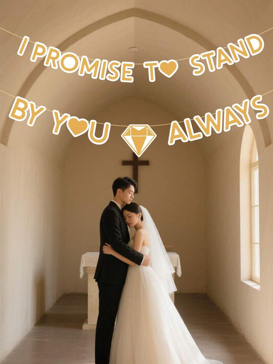 I Promise To Standbyyou Always Wedding Theme Banner,Gold Glitter Paper Banner Sign For Bridal Shower Engagement Wedding Party Bunting Decorations