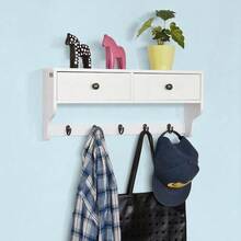 SoBuy FRG178-SCH, Wall Coat Rack Wall Shelf Wall Cabinet Wall Storage Unit With 2 Drawers And 5 Hooks, Black - White - View 1