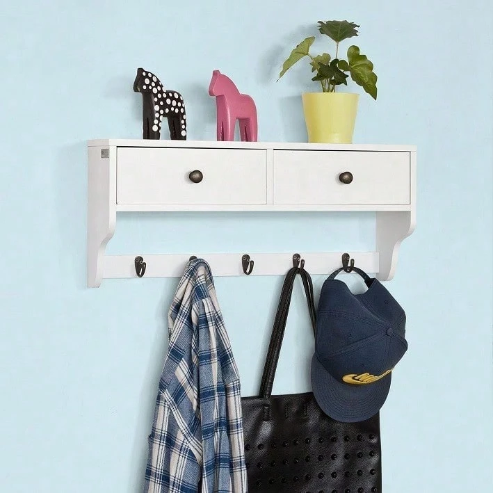 SoBuy FRG178-SCH, Wall Coat Rack Wall Shelf Wall Cabinet Wall Storage Unit With 2 Drawers And 5 Hooks, Black - White - View 1