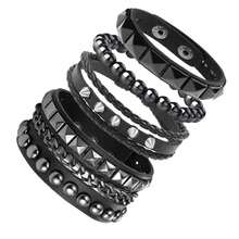 Xiacheng 4pcs Leather Rivet Bracelet Set, Unisex Punk Rock Cuff Wristband, Emo Accessories Suit, Suitable For 80s 90s Outfit - Black - View 11