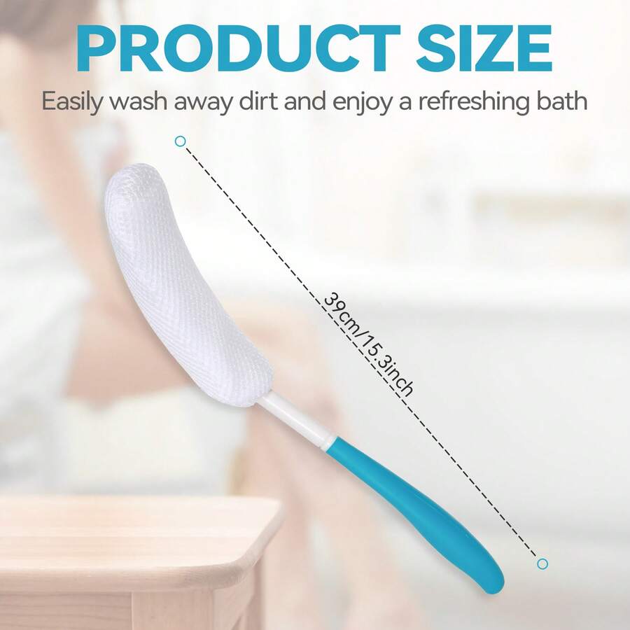 1 pieza Cepillo de baño para la espalda, cepillo de ducha con mango curvo largo y bolsa de malla, cepillo de frotación reemplazable, exfoliante para la piel y cepillo suave para la espalda, longitud de 15.35 pulgadas/39 cm