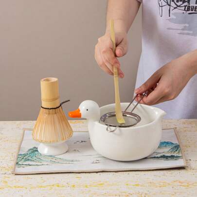 1/5/7pcs Matcha Whisk Set, Japanese Matcha Tea Set Includes Cute Duck Matcha Bowl(With Spout), Matcha Whisk And Holder, Bamboo Scoop, Scoop Rest, Sifter And Tea Towel, Matcha Kit For Making Breakfast/Matcha Latte, Gift For Matcha Lovers