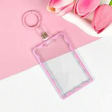 Simple Color Wave Card Holder,Acrylic Transparent Kpop Idol Photocard Holder Cute Love Heart ID Credit Card Sleeve Cover Protector With Pendant Keychain - 粉色 - 查看 1
