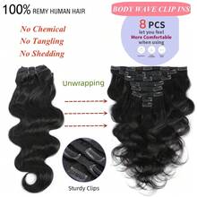 Body Wave Clip In Hair Extensions Halloween 100% Unprocessed Human Hair Full Head Brazilian 120g/8 Pieces Natural Black Clip Ins Remy Hairith 20 Clips Double Weft 120g/Set Brazilian Clip On Hair Extension For Women Virgin Hair Brazilian Hair Seamless Clip In Hair - Natural Black - 查看 2