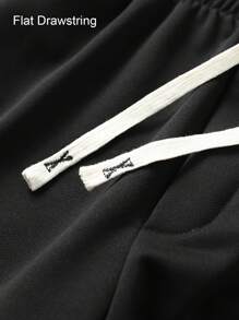 2 件秋季男士运动衫和运动裤套装，白色长袖圆领休闲上衣，针织松紧腰带黑色慢跑裤，篮球图案印花 - 白色 - 查看 7