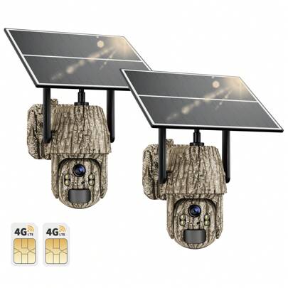 Cellular Trail Cameras 3rd- 4G LTE SIM Card, Support Unlimited Data Plan, 2K Live Streaming, 360° Rotating Viewing, Motion Activated, Remote Access, Solar Powered Game/Deer Camera(2-Pack)