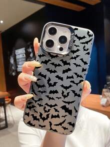 1pc High-Fashion Full Screen Bat Pattern Shockproof, Anti-Slip, Anti-Fingerprint, Anti-Shock Phone Case With Separate Metal Buttons, Compatible With Apple 16 15 14 13 12 11 Pro Max/ Redmi/OPPO/Infinix Series, Black & Silver - Black - View 5