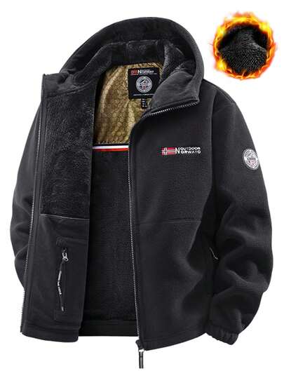 Herren Outdoor Fleecejacke, doppelseitige Sherpa-Fütterung, lässig weite Passform Herbst/Winter Oberbekleidung