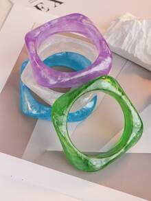 1pc Colorful Geometric Semi-Transparent Resin Bracelet, Fashionable & Versatile For Women