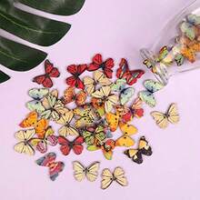 FINGOOO 100 PCS Butterfly Wooden Buttons1 Inch Colorful 2 Holes Mixed Decorative Buttons For DIY SewingandWood Craft Clothes Accessories