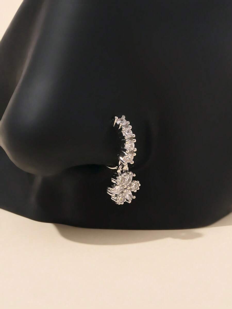 1pc Delicate Gold Flower Nose Ring, Suitable For Daily Wear - Silver - View 1