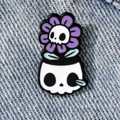 骷髅花珐琅胸针时尚装饰胸针饰品翻领包徽章珠宝礼品 2025 新款秋冬配饰，适合青少年、青年、男士、休闲、户外、运动、度假、毕业礼物、生日、日常穿着万圣节配饰教师节服装配饰包饰办公室配饰圣诞节