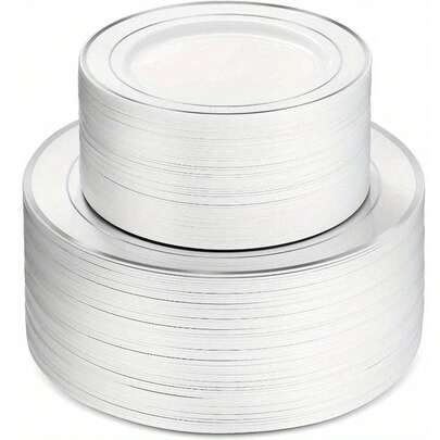 5/10/20/25/50 طبق بحافة بيضاء، أطباق كبيرة بقطر 10.25 بوصة وأطباق صغيرة بقطر 7.5 بوصة، أدوات مائدة فاخرة عالية الجودة، مثالية لتجمعات العائلة وحفلات عيد الميلاد والمناسبات الخارجية وحفلات العطلات والأعراس وهدايا عيد الميلاد، مناسبة لمناسبات متعددة