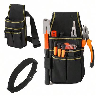 Cinto de ferramentas de 1 peça, bolsa pequena para ferramentas, cinto de ferramentas masculino, alça prática ajustável, adequado para ferragens, carpintaria, bolsa de armazenamento com vários bolsos