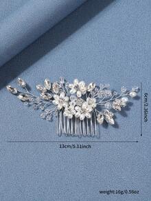 1pc Elegant Handmade Faux Pearl & Rhinestone Bridal Hair Comb, Wedding Dress Accessory - White - View 5