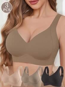 Set de 3 sujetadores sin costuras y sin aros para levantar el busto de mujer - Multicolor - Ver 7