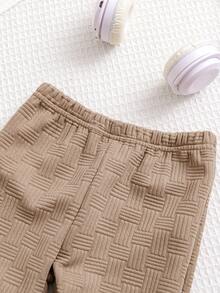 Bhchntiy 2pcs Baby Boy Autumn/Winter New Patchwork Ribbed Polo Collar Jacquard Fabric Solid Color Sweatshirt And Solid Color Jacquard Fabric Pants Casual Fashion Set - Khaki - View 8