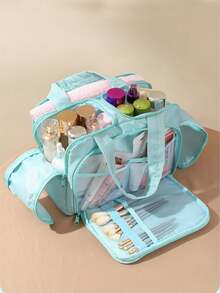 大容量轻便收纳包，多口袋女士化妆包，多功能旅行包，拉链封口，适合旅行和度假 - 黑色 - 查看 7