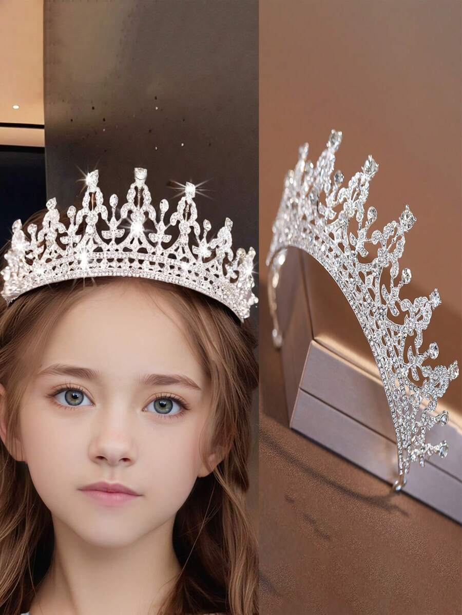 1pc Glamorous Zirconia Baroque Crown Bridal Headband, Wedding Crown For Girls Princess Crystal Tiara, Suitable For Flower Girl Costume, Birthday Party, Stage Performance Jewelry