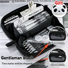 1个装铅笔袋，内含熊猫胸针，可DIY火山图案，新款扁平折叠便携超大容量，正面透明窗口，极具吸引力的文具盒/铅笔盒，返校文具用品，返校季，学习用品，铅笔盒，铅笔袋，书包 - 彩色 - 查看 13